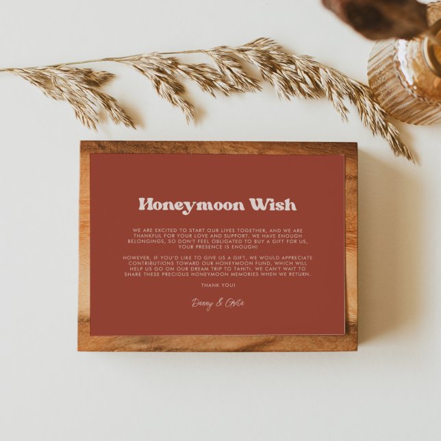 Stylish retro Terracotta Wedding Honeymoon wish Enclosure Card (Creator Uploaded)