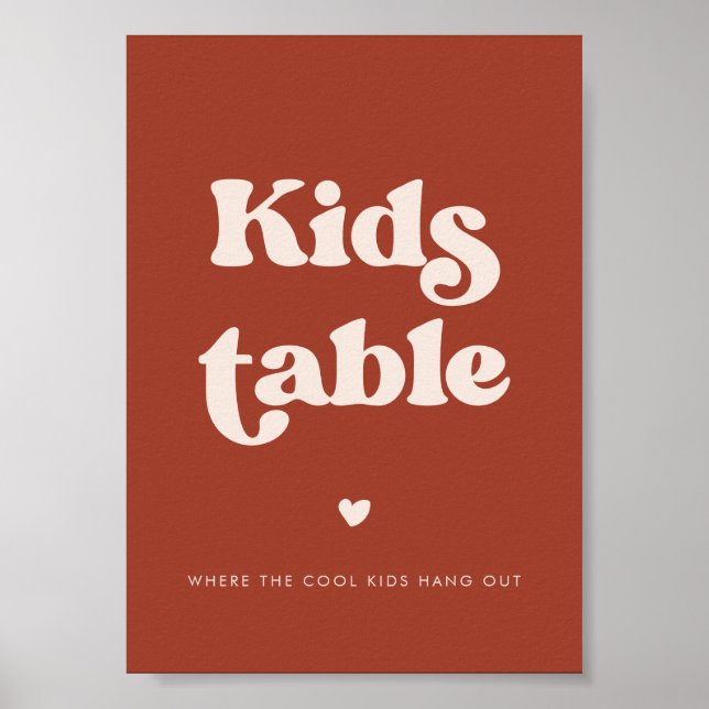 Stylish retro Terracotta Wedding Kids Table Poster (Front)