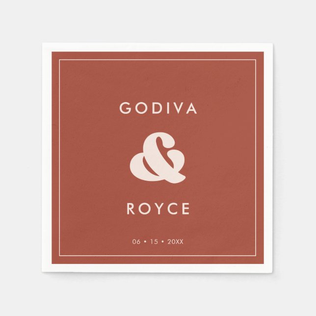 Stylish retro Terracotta Wedding Napkin (Front)