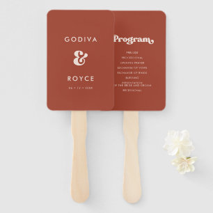 Stylish retro terracotta wedding program hand fan