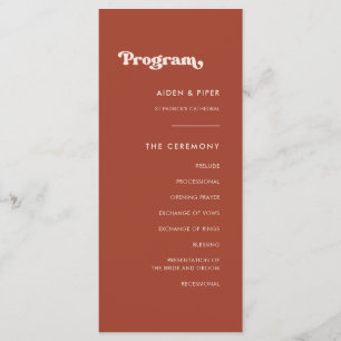 Stylish retro terracotta wedding program programme