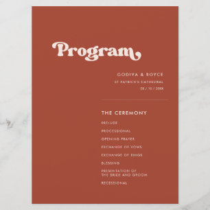 Stylish retro terracotta wedding programme