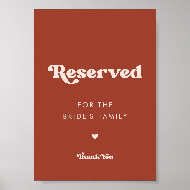 Stylish retro Terracotta Wedding Reserved sign (Front)