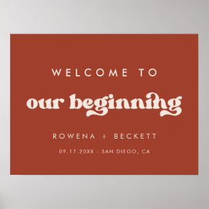 Stylish retro Terracotta Welcome to our Beginning Poster