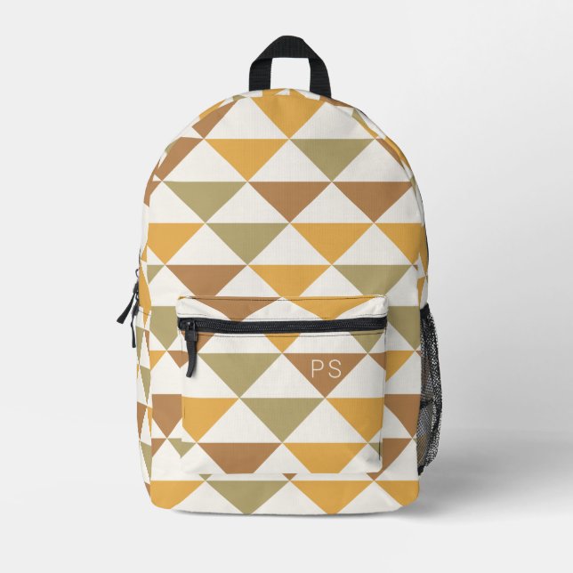 Stylish Retro Trendy Mustard Monogram Initials Printed Backpack (Front)