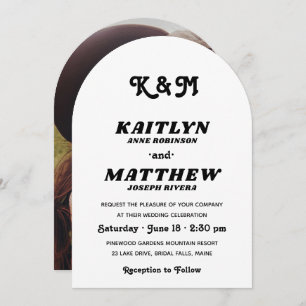 Stylish Retro Typography Monogram Photo Wedding Invitation
