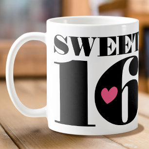 Stylish Retro Typography Sweet Sixteen Black Pink Coffee Mug