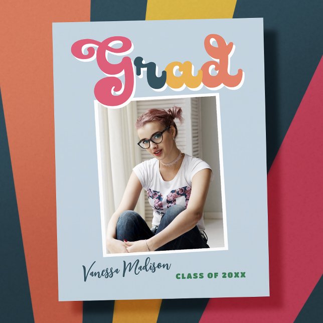 Stylish Retro Vintage 1 Photo Grad Announcement Postcard (Creator Uploaded)