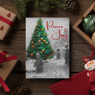 Stylish retro vintage green Christmas tree Holiday Postcard