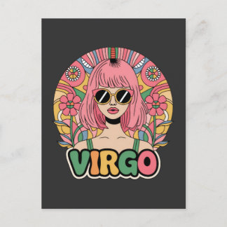 Stylish Retro Virgo Woman Zodiac Sign Colourful Postcard