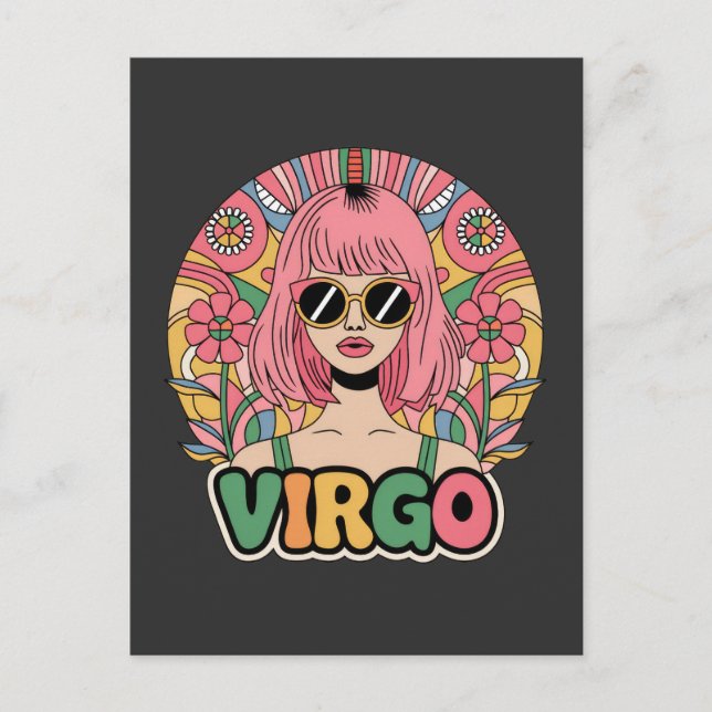 Stylish Retro Virgo Woman Zodiac Sign Colourful Postcard (Front)