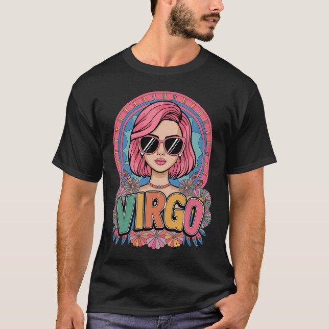 Stylish Retro Virgo Woman Zodiac Sign Colourful T-Shirt (Front)