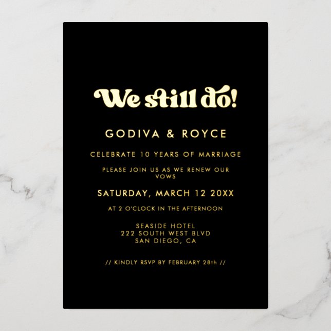 Stylish retro We still do Vow renewal black & gold (Front)