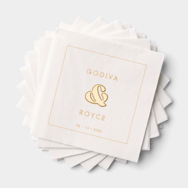 Stylish Retro Wedding Gold Foil Napkins (Insitu (Stacked))