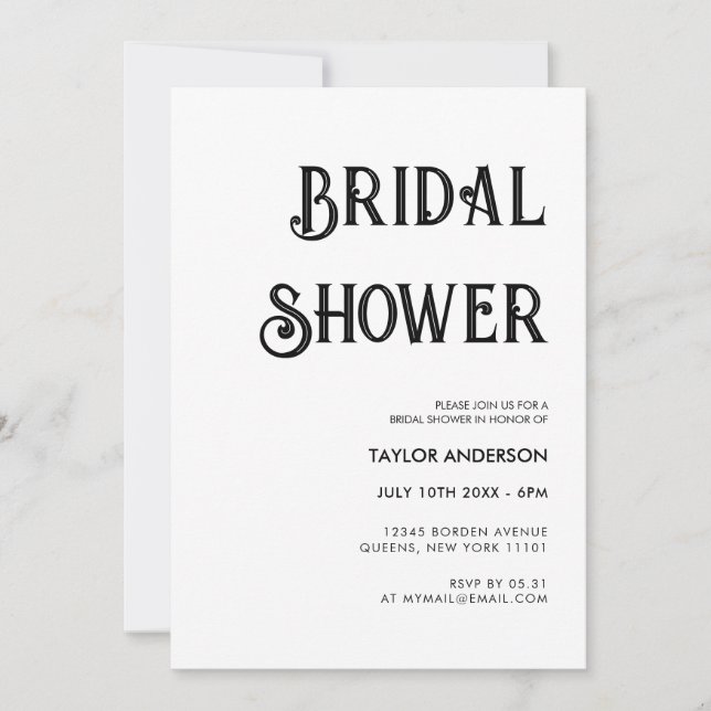 Stylish retro white & black Bridal shower Invitation (Front)
