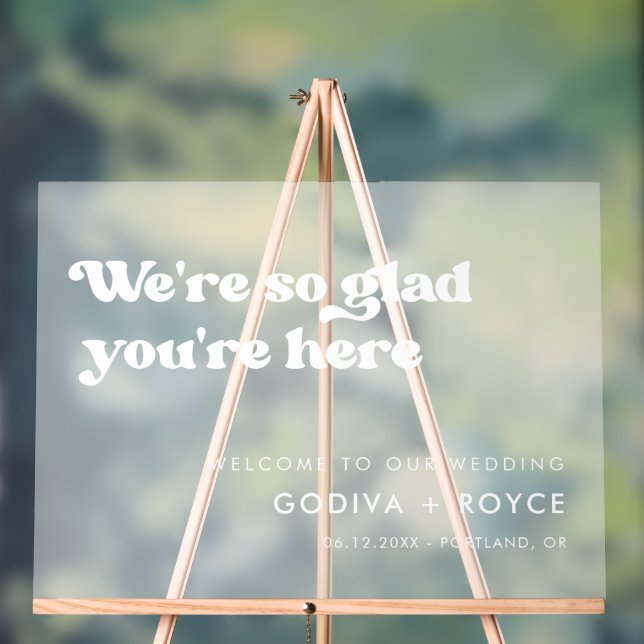 Stylish retro white So glad you're here Frosted Acrylic Sign (Neutral)