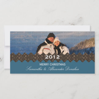 Stylish Ribbon Holiday Photo Card, Blue Card