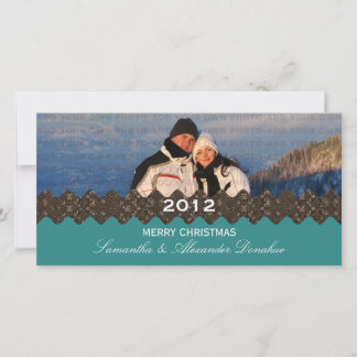 Stylish Ribbon Holiday Photo Card, Teal Card
