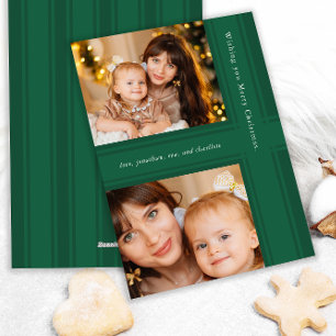Stylish Ribbons Christmas Green Two Photo Holiday Card