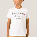 Stylish Ring Bearer Wedding T-Shirt<br><div class="desc">The perfect gift for any ring bearer,  the fun and modern design features a stylish typography script "Ring Bearer" with cute little red love heart full stops. The design is easy to personalise with a name and established wedding date and will be the perfect keepsake from your special day.</div>