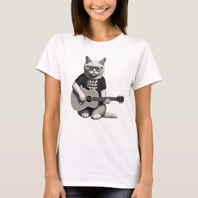Stylish Rocking Cat T-Shirt (Front)