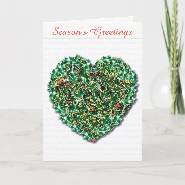 Stylish romantic Holly Heart christmas card (Front)