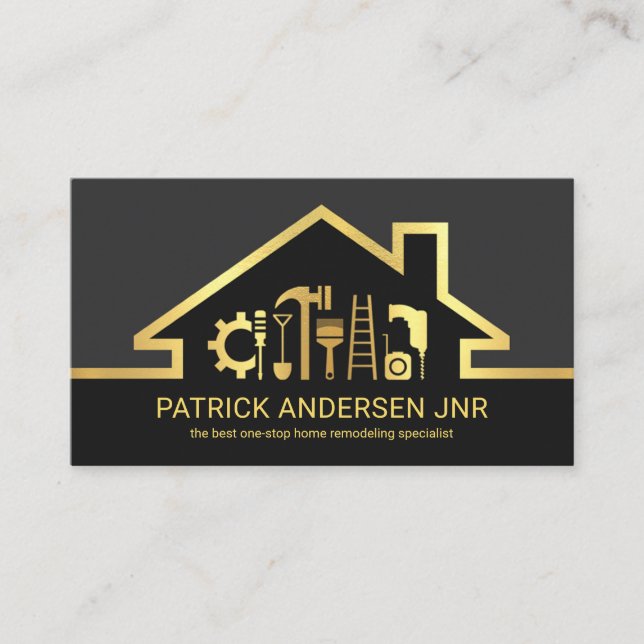 Stylish Roof Gold Handyman Tools Frame Business Card (Front)
