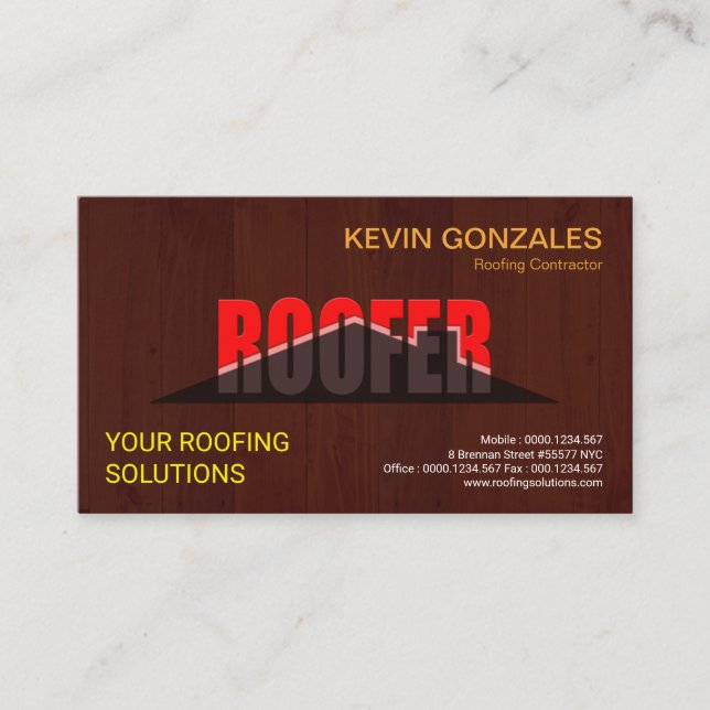Stylish Roofer Signage Wood Panel Roofing Business Card (Front)