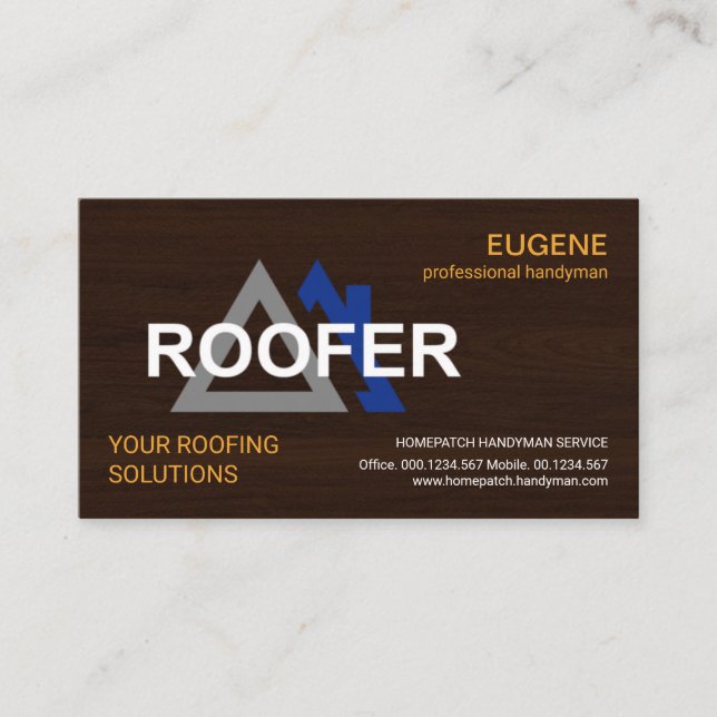 Stylish Roofer Signage Wood Texture Roofing Business Card (Front)
