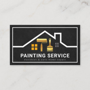 Stylish Rooftop Building Frame Gold Brush Business Card