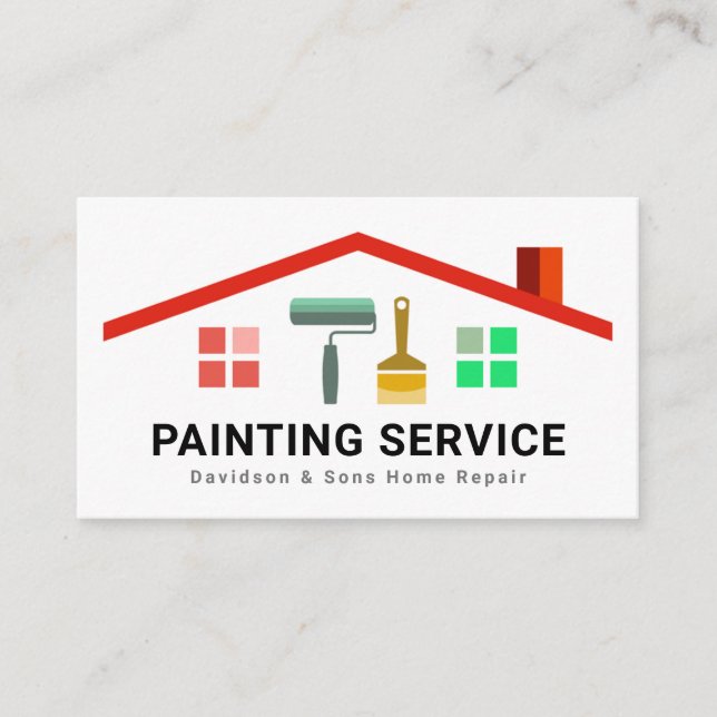 Stylish Rooftop Building Frame Paint Brush Business Card (Front)