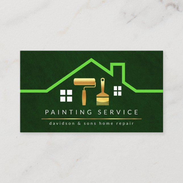Stylish Rooftop Building Gold Brushes Business Card (Front)