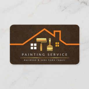 Stylish Rooftop Building Gold Handyman Brush Business Card