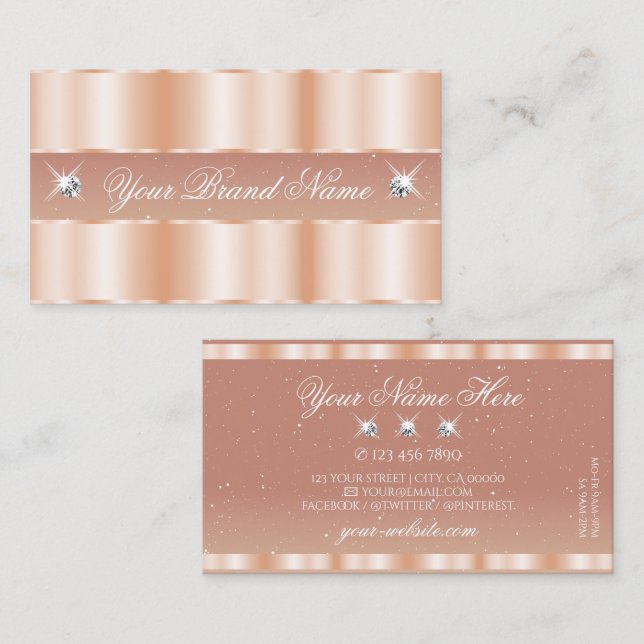 Stylish Rose Coral Sparkle Jewels Elegant Shimmery Business Card (Front/Back)