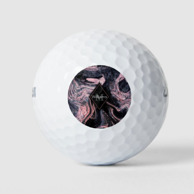 Stylish rose gold abstract marbleised design golf balls (Front)