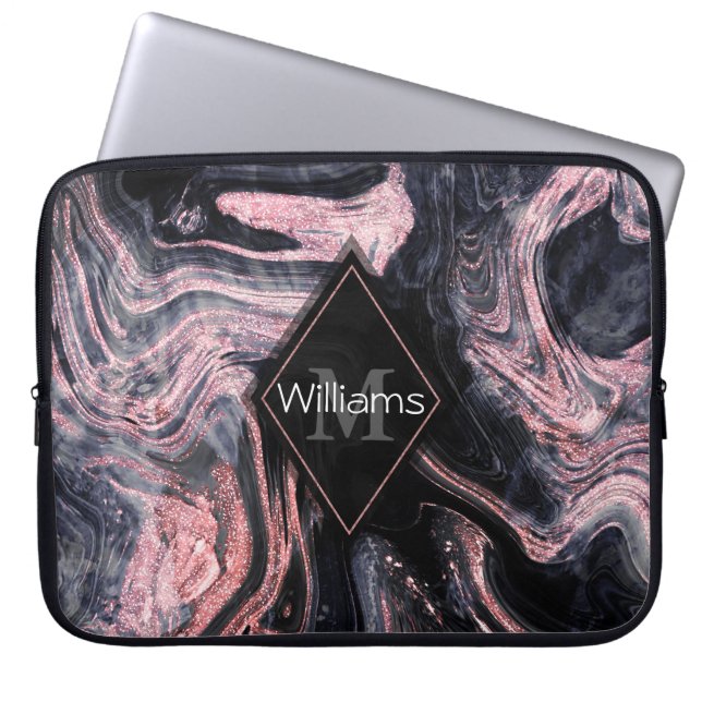 Stylish rose gold abstract marbleised design laptop sleeve (Front)