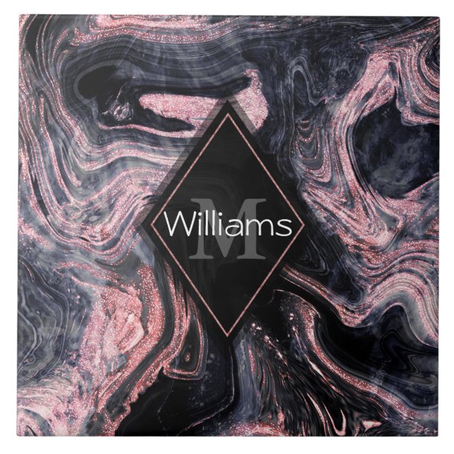 Stylish rose gold abstract marbleised design tile (Front)