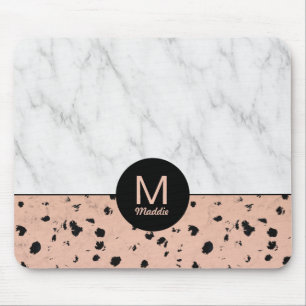 Stylish Rose Gold and Marble Pattern with Monogram Mouse Mat