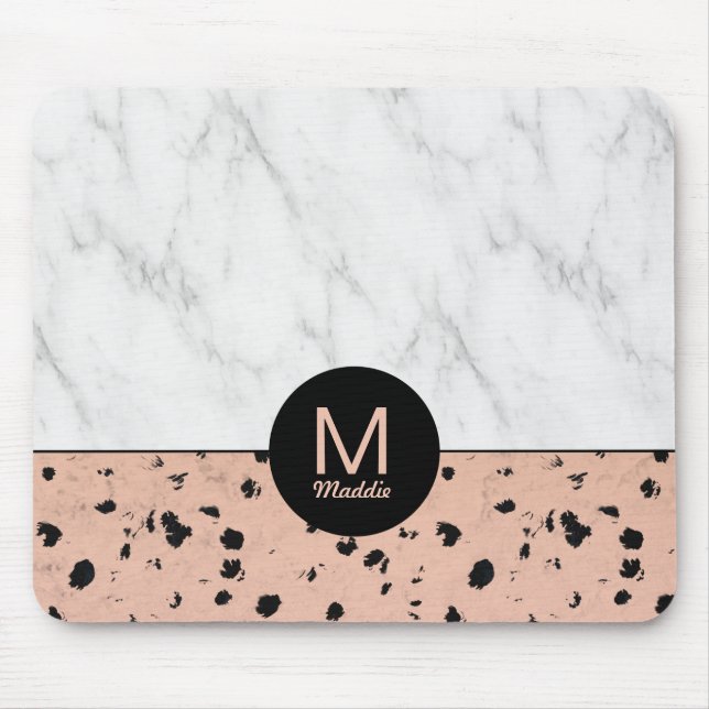 Stylish Rose Gold and Marble Pattern with Monogram Mouse Mat (Front)