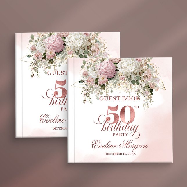 Stylish Rose Gold Blush Flowers 50th Birthday  Guest Book (Stylish Rose Gold Blush Flowers 50th Birthday Party Guest Book

)