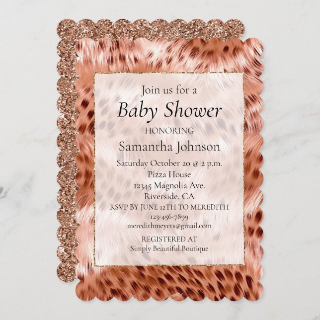 Stylish Rose Gold Blush Pink Leopard Invitation (Front/Back)