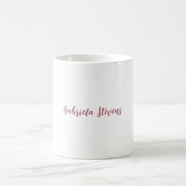Stylish Rose Gold Calligraphy Name White Coffee Mug (Center)