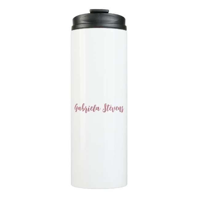 Stylish Rose Gold Calligraphy Name White Thermal Tumbler (Front)