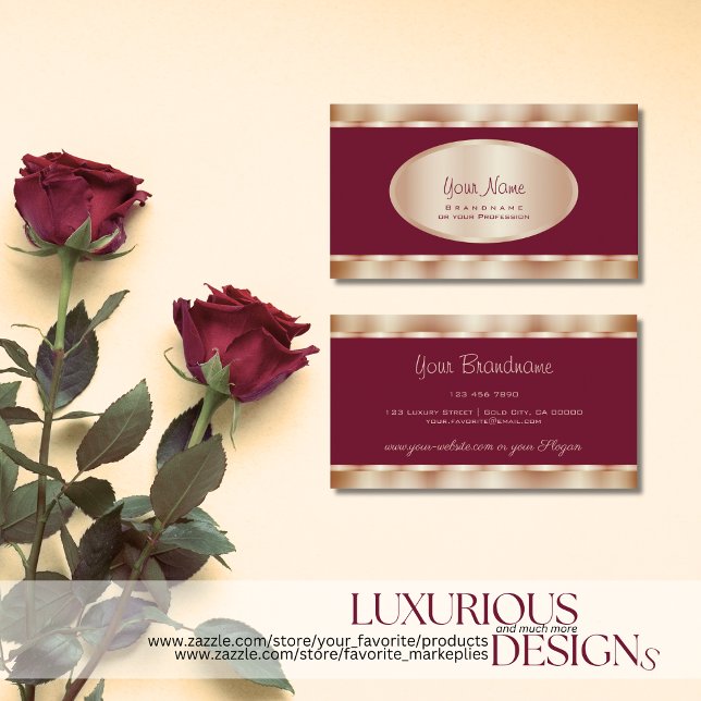 Stylish Rose Gold Effects and Chic Burgundy Colour Business Card (Creator Uploaded)