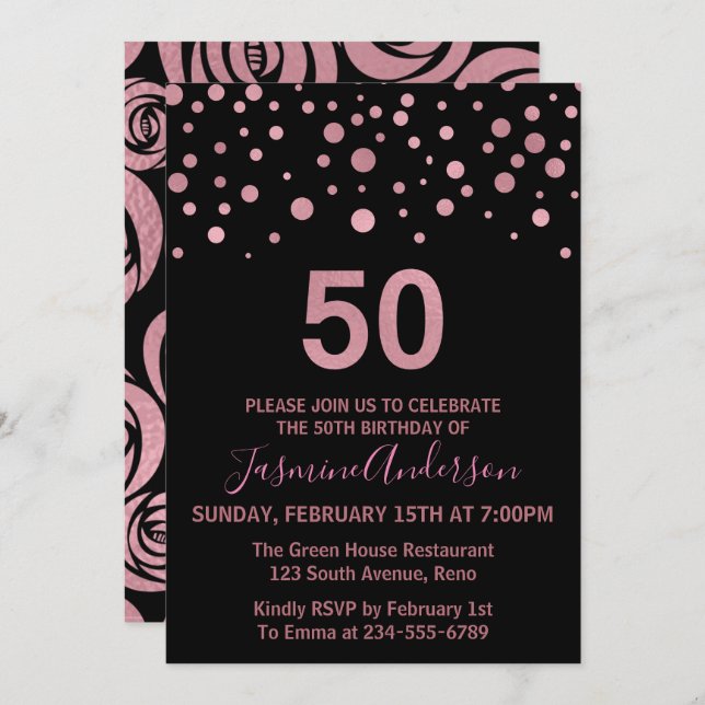 Stylish Rose Gold Faux Foil 50th Birthday Party Invitation (Front/Back)