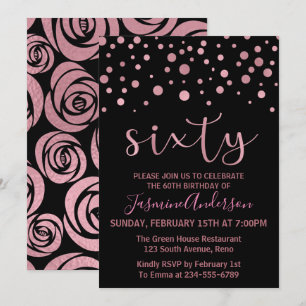 Stylish Rose Gold Faux Foil 60th Birthday Party Invitation