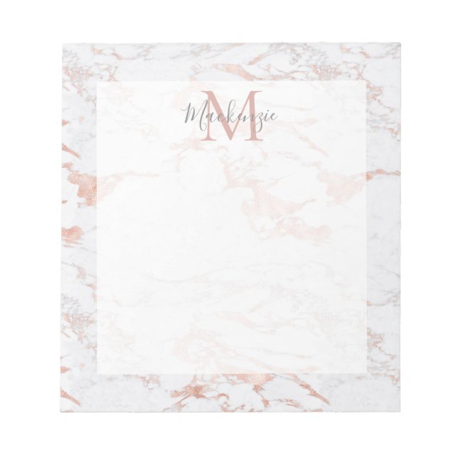 Stylish Rose Gold Foil Marble Monogram Notepad (Front)