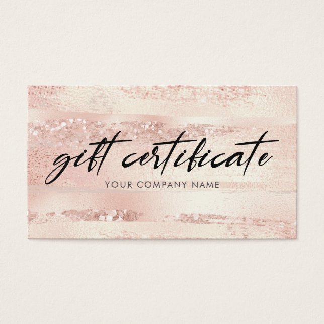 Stylish Rose Gold Gift Certificate (Front)