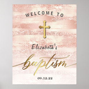 Stylish Rose Gold Girl Baptism Welcome Poster