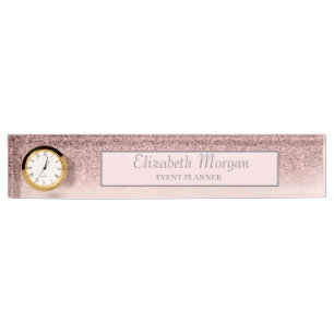 Stylish Rose Gold Glitter Bokeh Ombre, Frame Nameplate